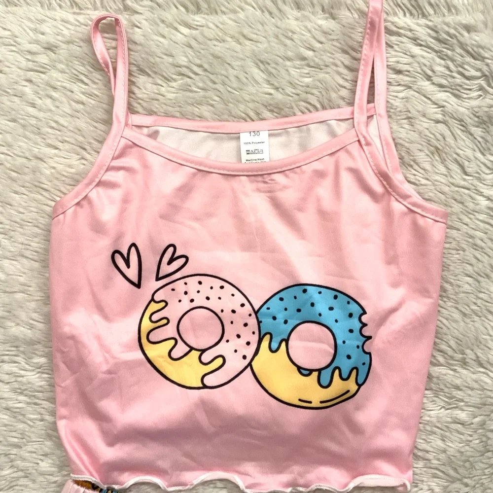 Pink Donut Print Pajama Set size girls 8